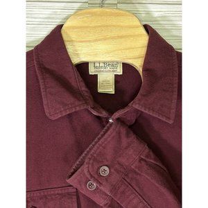 LL Bean Mens Button Front Chamois Shirt Red Long Sleeve‎ Collar Flap Pockets XLT